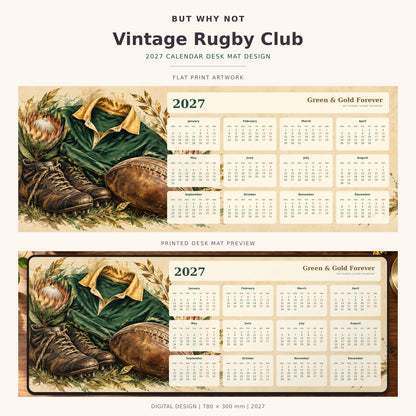 Vintage Rugby Club 2027 calendar desk mat – full design and printed mat preview