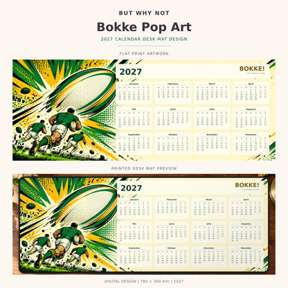Bokke Pop Art 2027 calendar desk mat – full design and printed mat preview