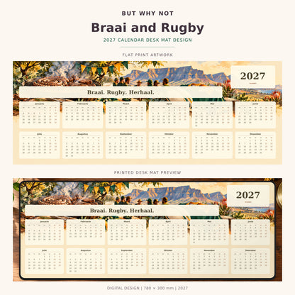 Braai and Rugby 2027 calendar desk mat – full design and printed mat preview