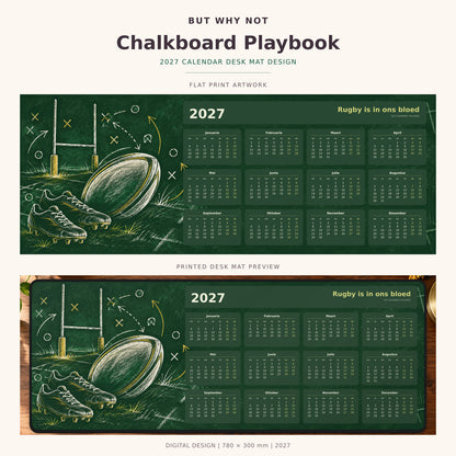 Chalkboard Playbook 2027 calendar desk mat – full design and printed mat preview