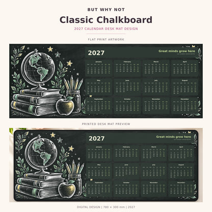 Classic Chalkboard 2027 calendar desk mat – full design and printed mat preview