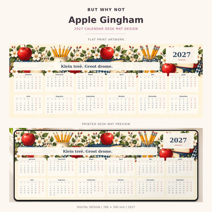Apple Gingham 2027 calendar desk mat – full design and printed mat preview