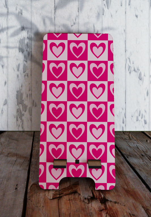 Phone stand (small) - Pink Hearts pattern