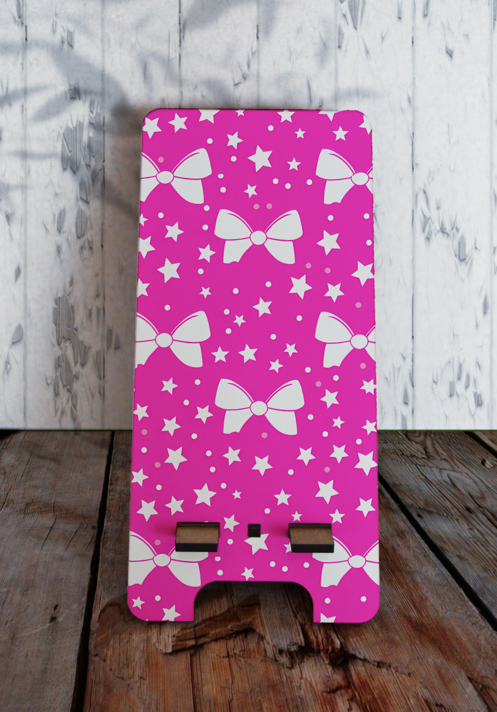 Phone stand (small) - Pink bow and stars pattern