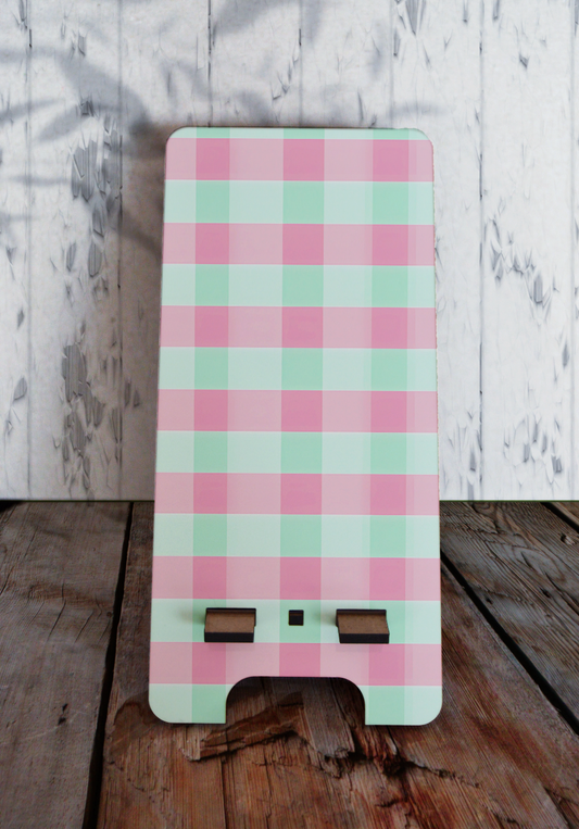 Phone stand (small) - Pink and Green checkered