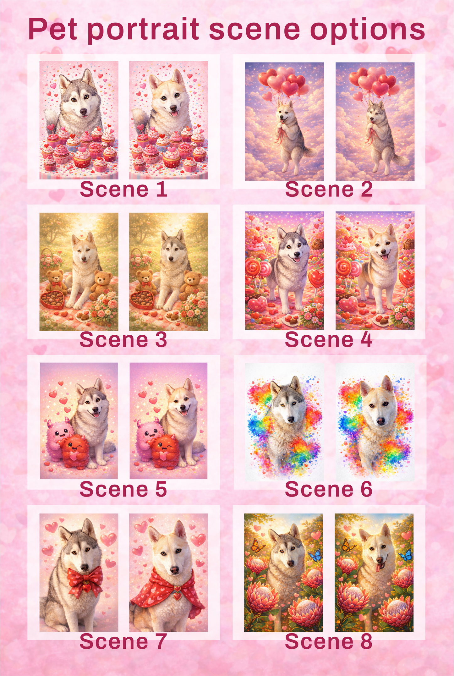 🐾 Valentine Pet Portraits – Digital Artwork