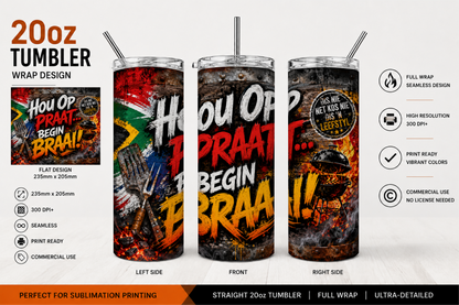 Premium 20oz Straight Tumbler Wrap Design - BraaiSA 01