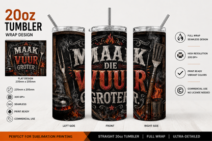 Premium 20oz Straight Tumbler Wrap Design - BraaiSA 20