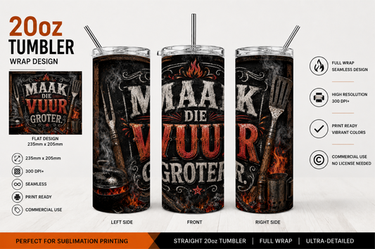 Premium 20oz Straight Tumbler Wrap Design - BraaiSA 20