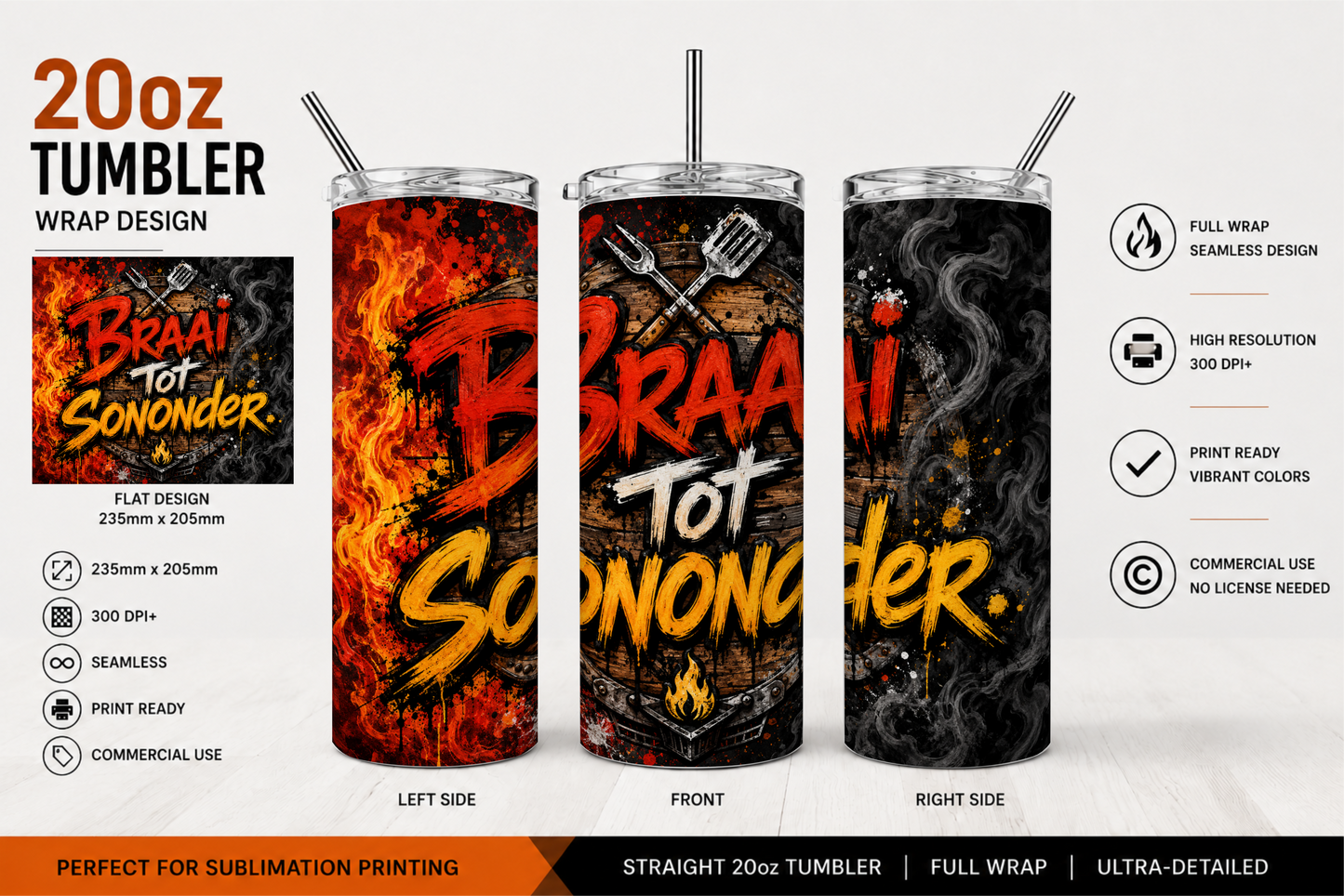 Premium 20oz Straight Tumbler Wrap Design - BraaiSA 08