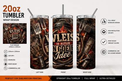 Premium 20oz Straight Tumbler Wrap Design - BraaiSA 16