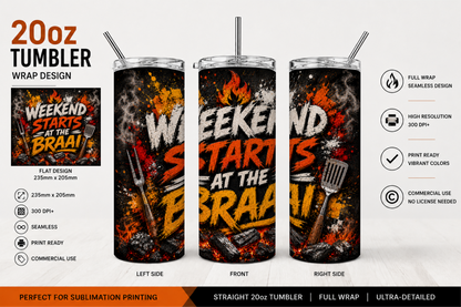Premium 20oz Straight Tumbler Wrap Design - BraaiSA 33