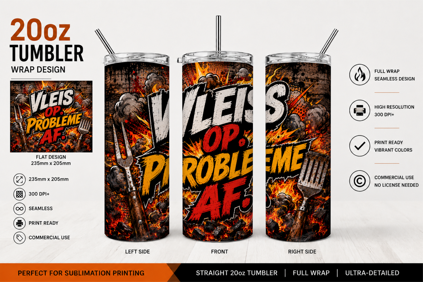 Premium 20oz Straight Tumbler Wrap Design - BraaiSA 03