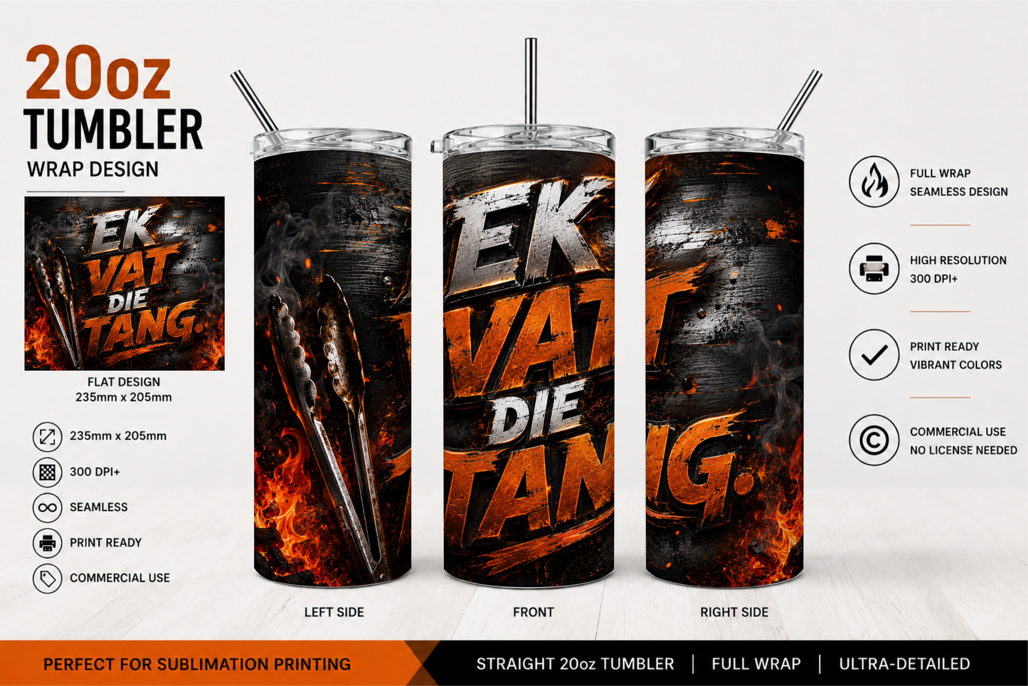 Premium 20oz Straight Tumbler Wrap Design - BraaiSA 04