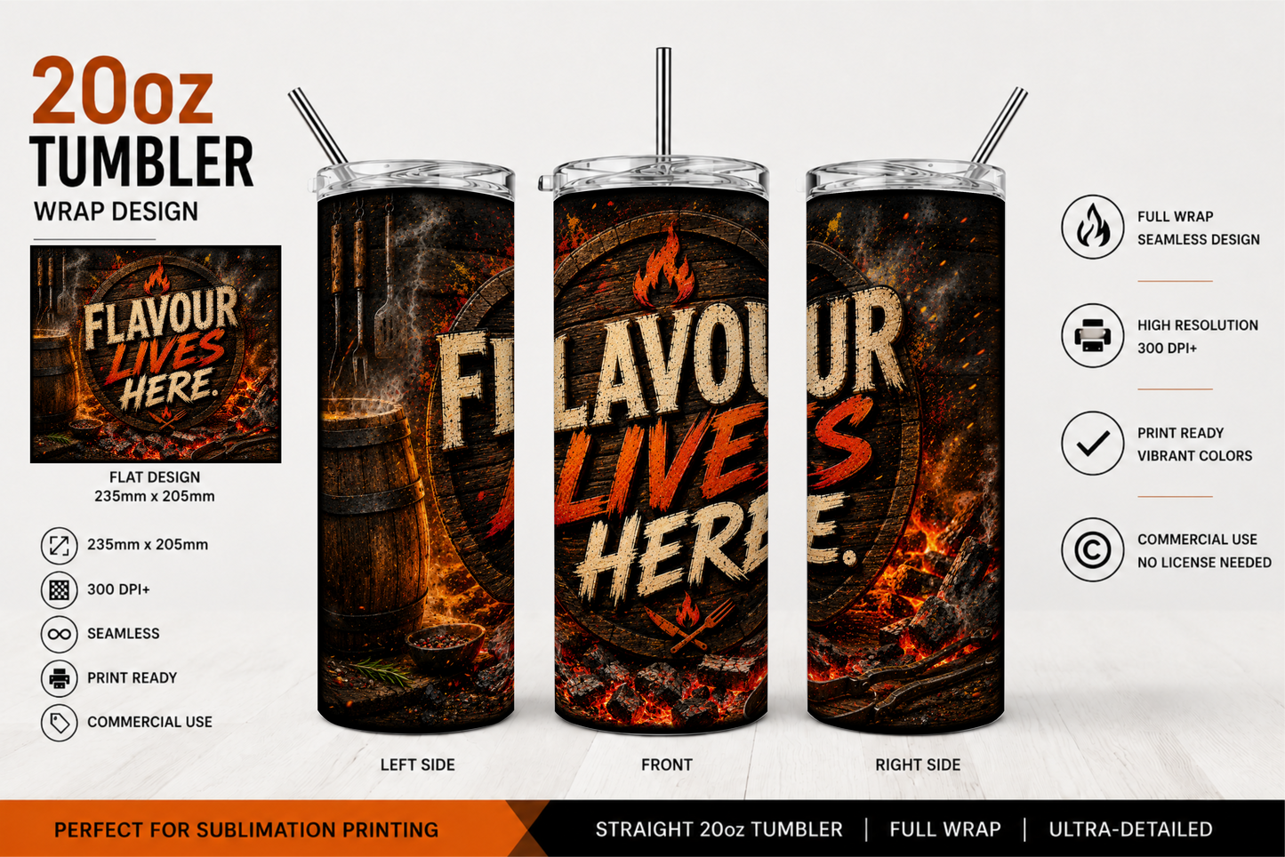 Premium 20oz Straight Tumbler Wrap Design - BraaiSA 56