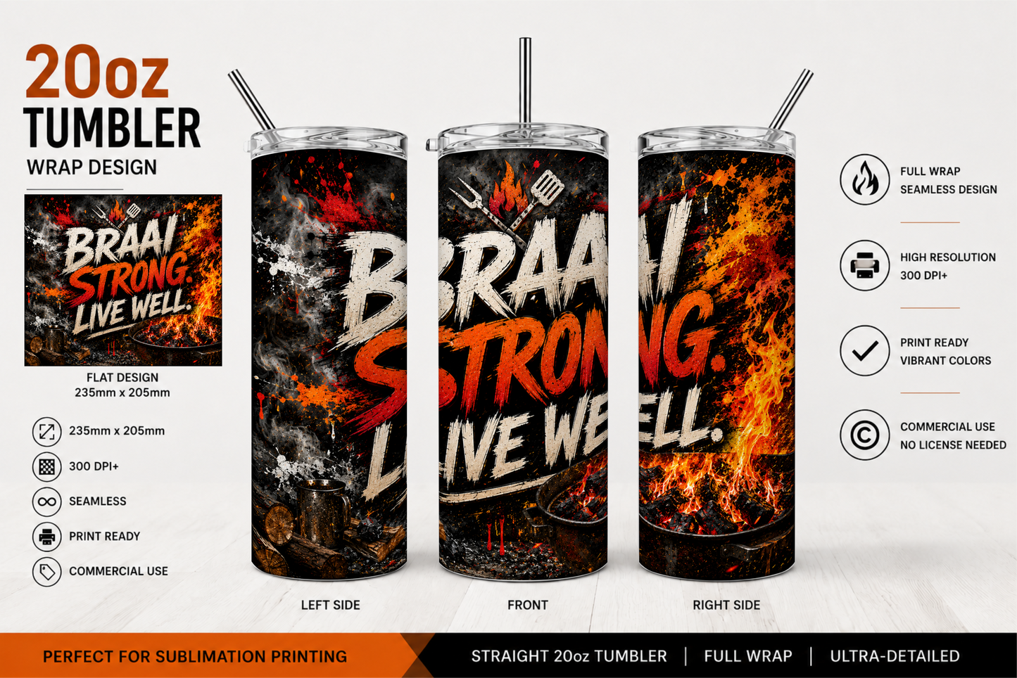 Premium 20oz Straight Tumbler Wrap Design - BraaiSA 60