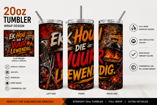 Premium 20oz Straight Tumbler Wrap Design - BraaiSA 06