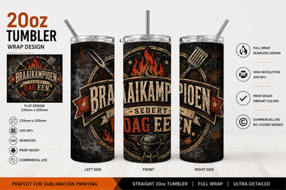 Premium 20oz Straight Tumbler Wrap Design - BraaiSA 09