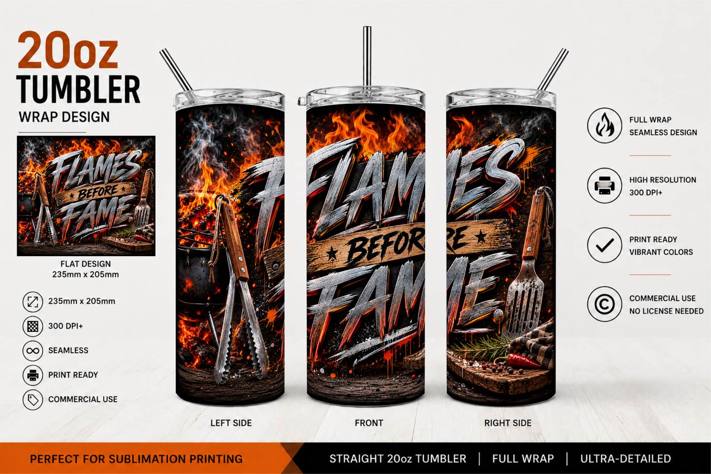 Premium 20oz Straight Tumbler Wrap Design - BraaiSA 37