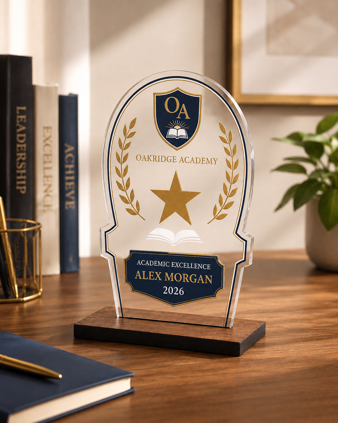 Personalised Acrylic Awards on a Wood Base