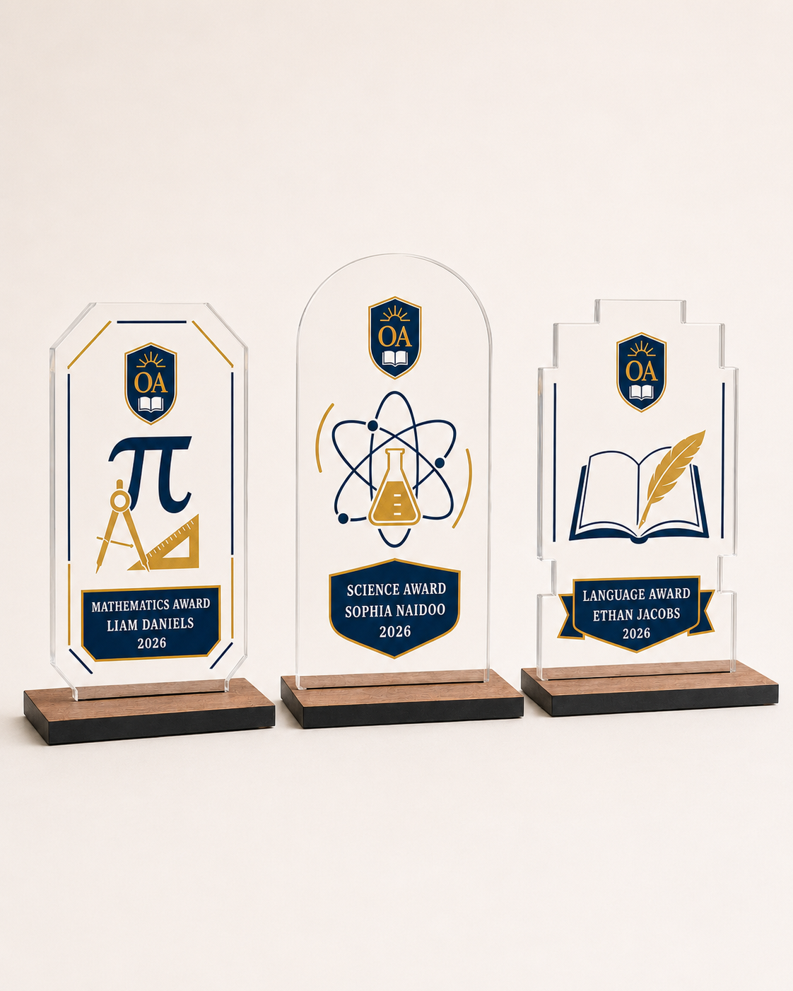 Personalised Acrylic Awards on a Wood Base
