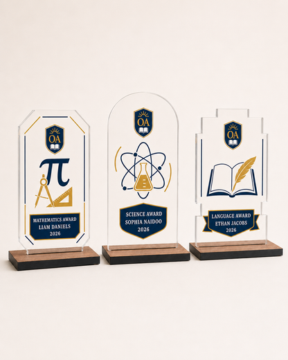 Personalised Acrylic Awards on a Wood Base