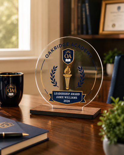 Personalised Acrylic Awards on a Wood Base