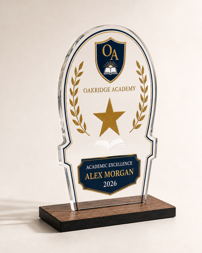 Personalised Acrylic Awards on a Wood Base