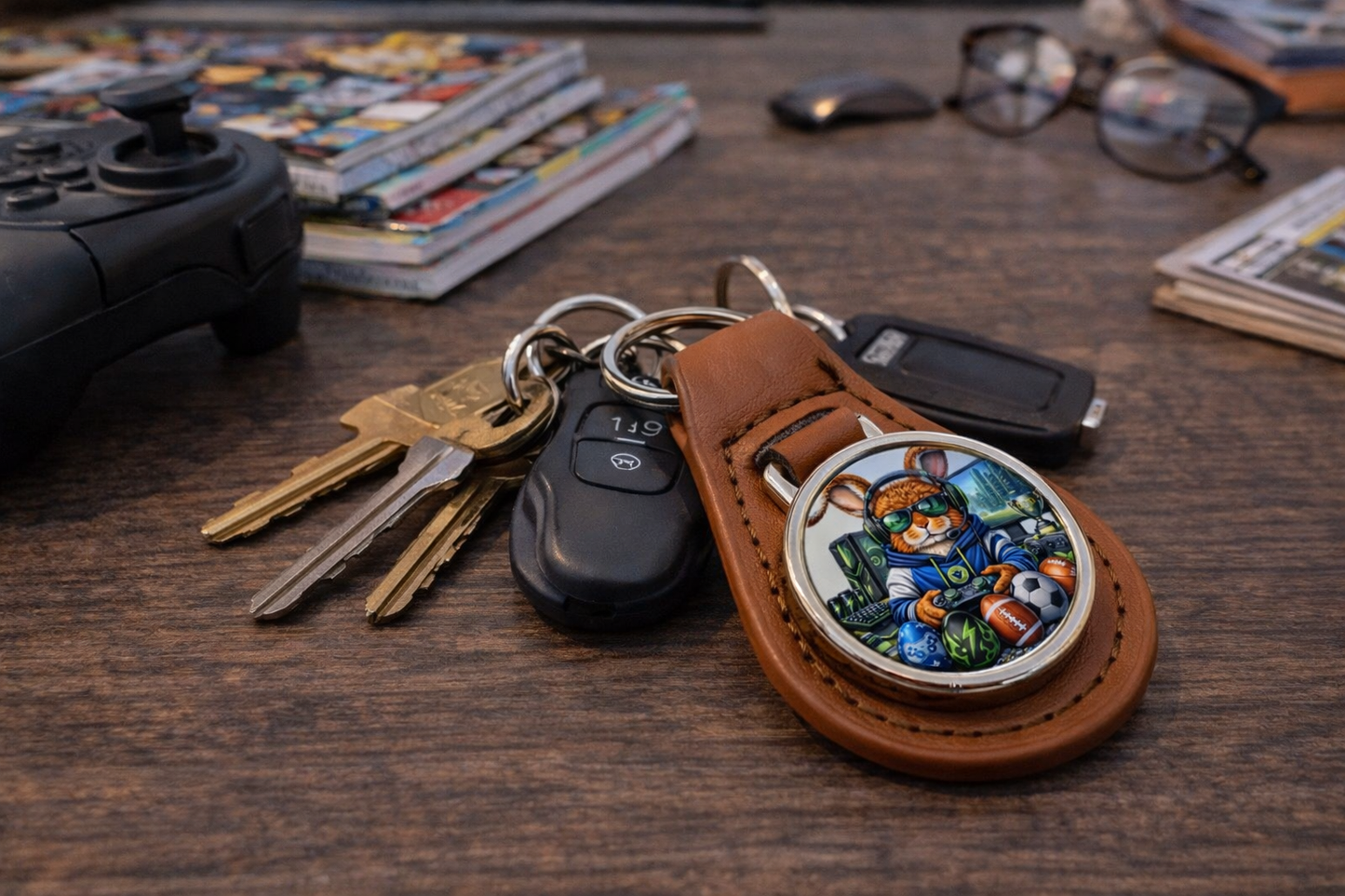 PU & Metal Round Keyring – Custom Printed Sublimation Keychain