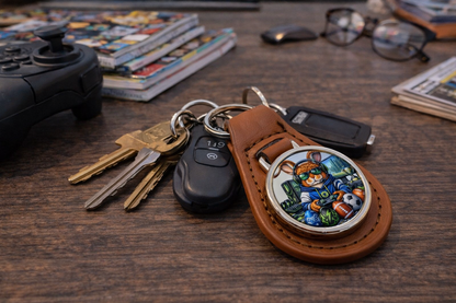 PU & Metal Round Keyring – Custom Printed Sublimation Keychain