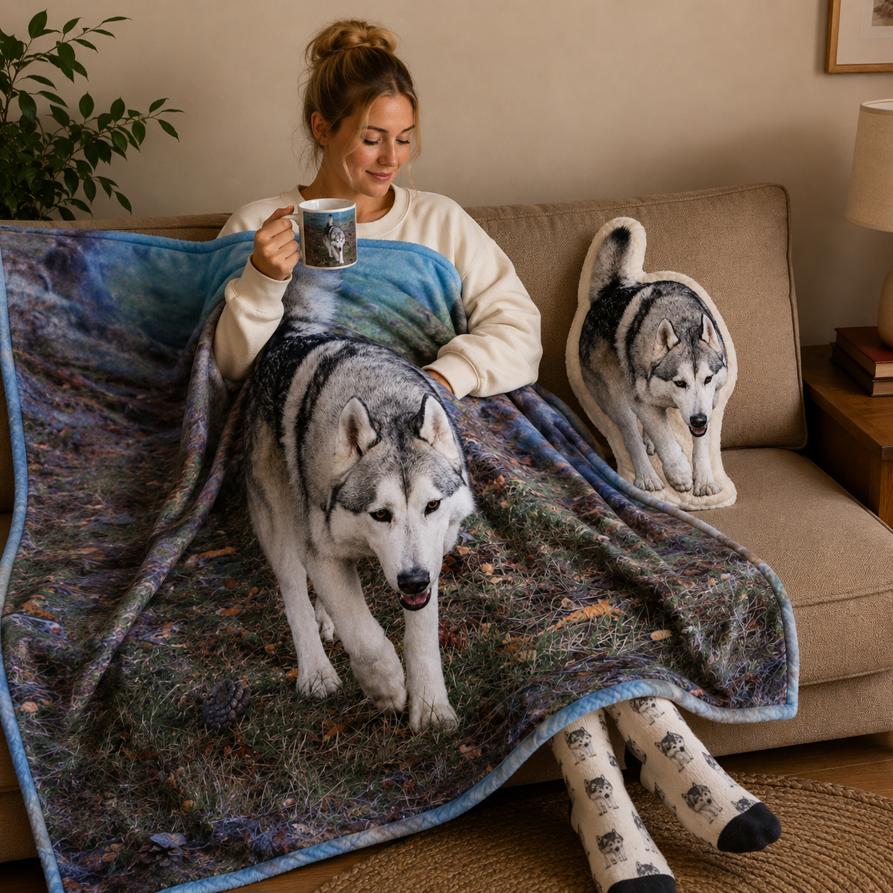 Personalized Pet Lover Cozy Set – Blanket, Mug, Socks & Cuddle Buddie