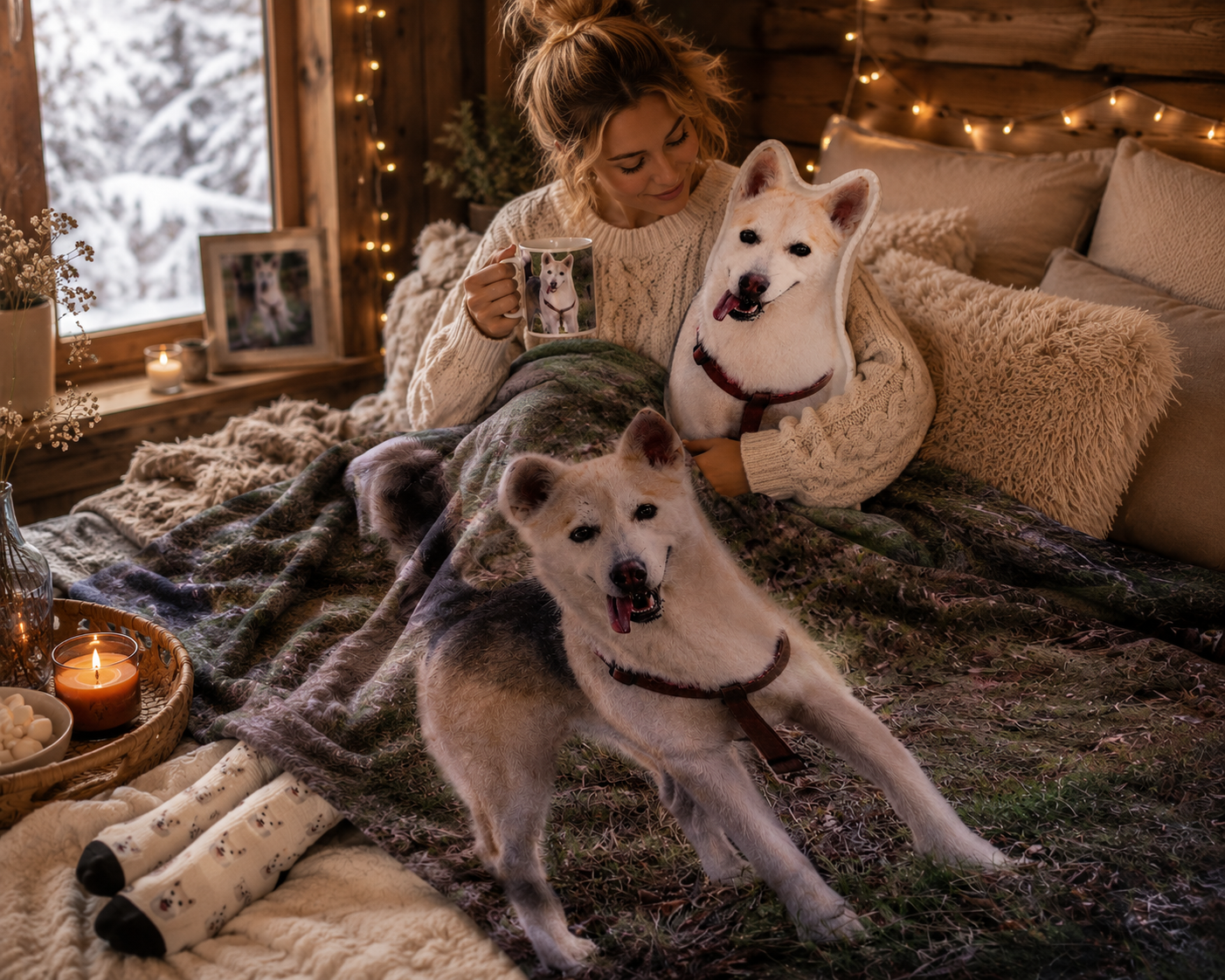 Personalized Pet Lover Cozy Set – Blanket, Mug, Socks & Cuddle Buddie