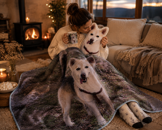 Personalized Pet Lover Cozy Set – Blanket, Mug, Socks & Cuddle Buddie