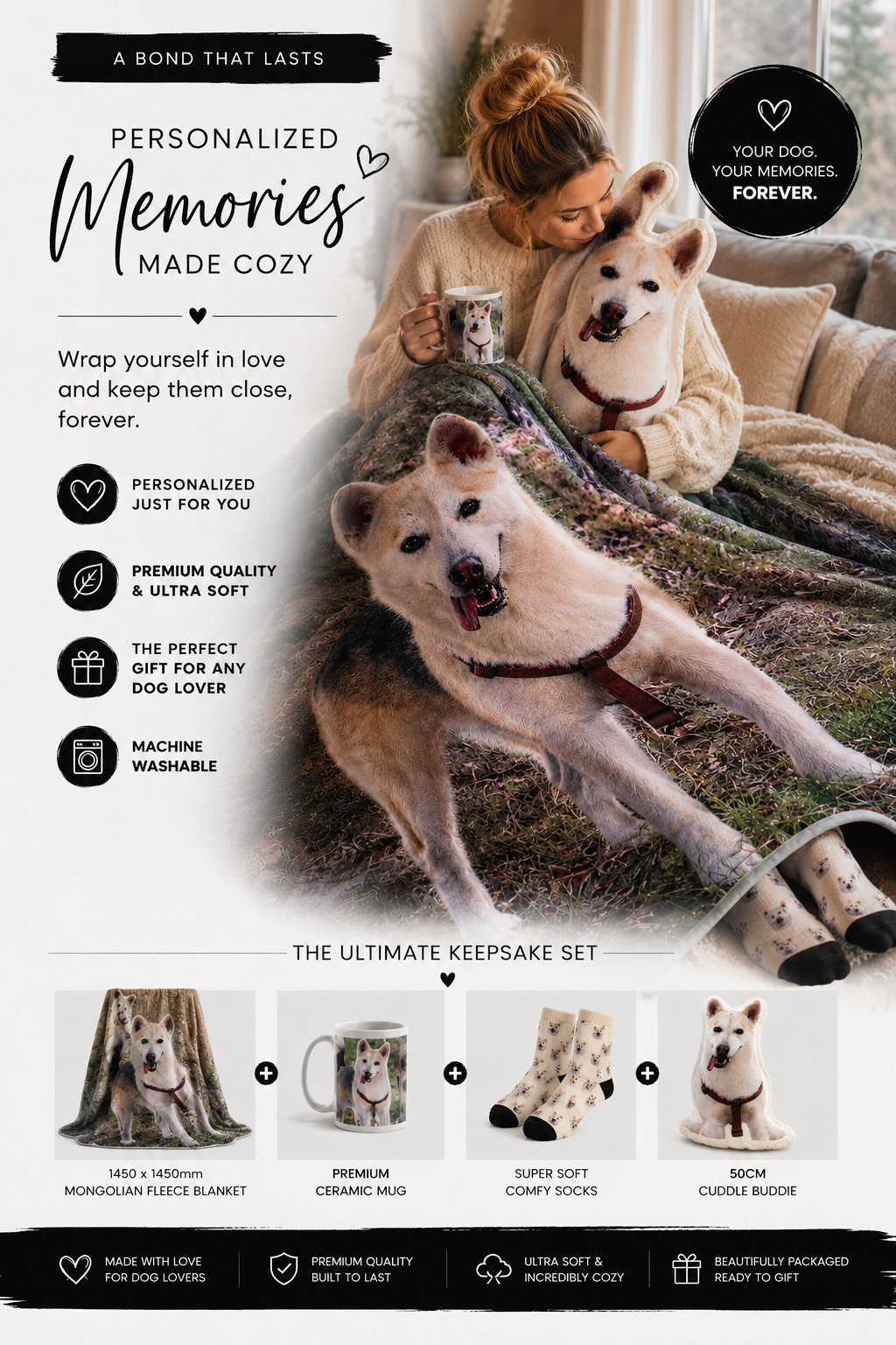 Personalized Pet Lover Cozy Set – Blanket, Mug, Socks & Cuddle Buddie