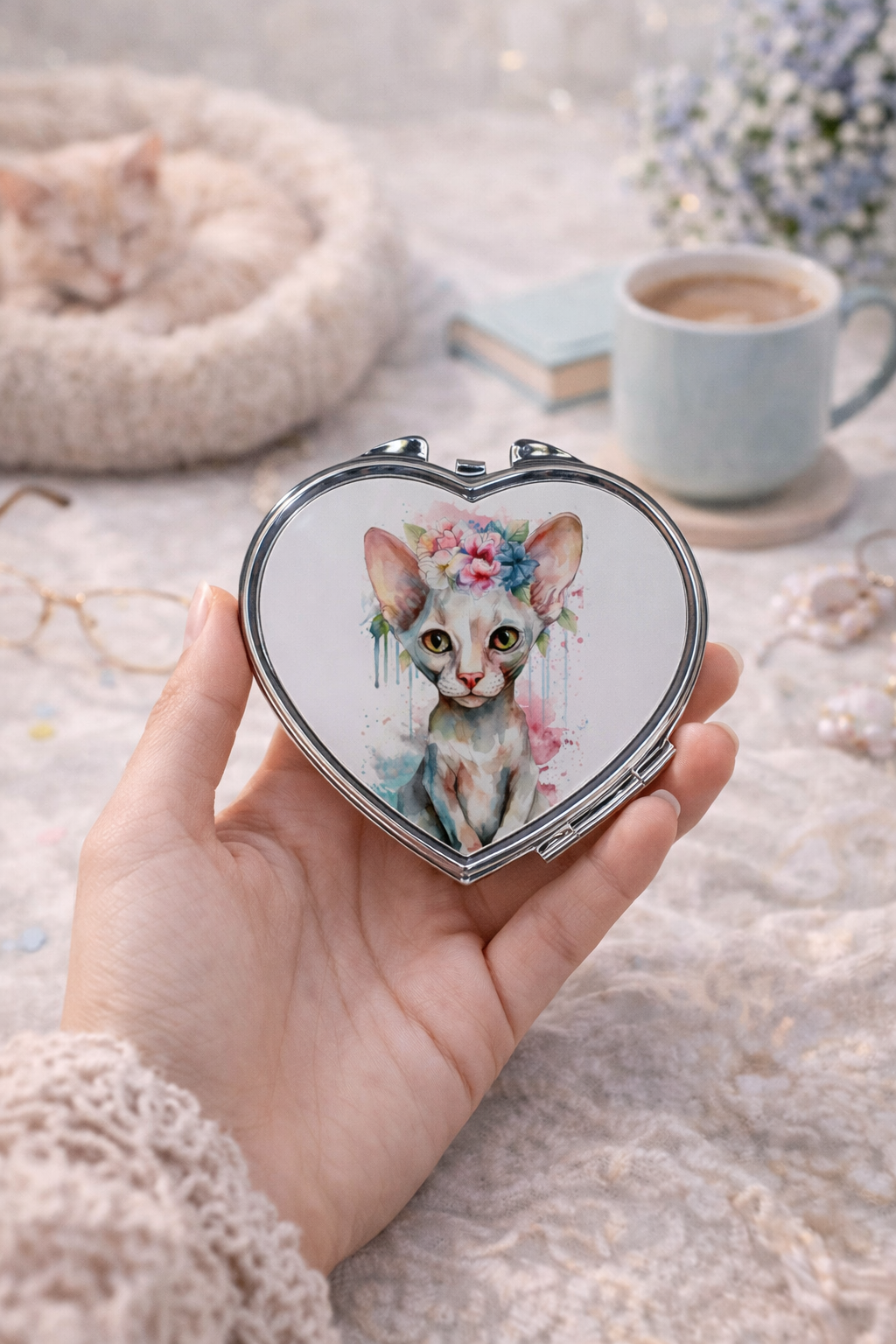 Heart-Shaped Compact Mirror – Custom Printed Personalised Pocket Mirror
