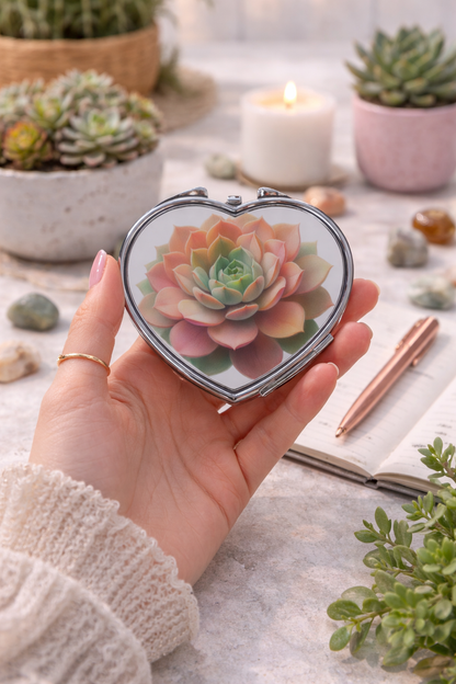 Heart-Shaped Compact Mirror – Custom Printed Personalised Pocket Mirror