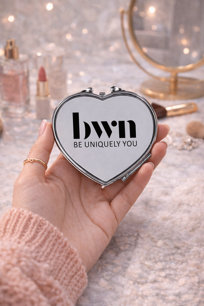 Heart-Shaped Compact Mirror – Custom Printed Personalised Pocket Mirror