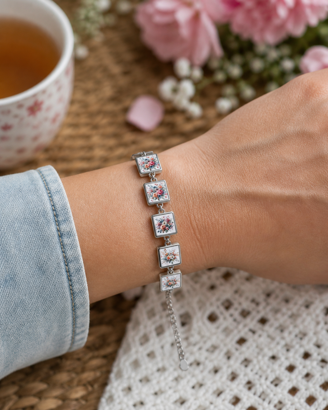 Custom Photo Bracelet | Personalised Stainless Steel Charm Bracelet | Memory Jewellery Gift