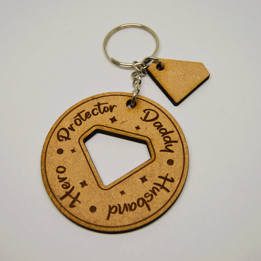 Father's Day Keyring with Charm - Husband, Hero, Protector, Daddy