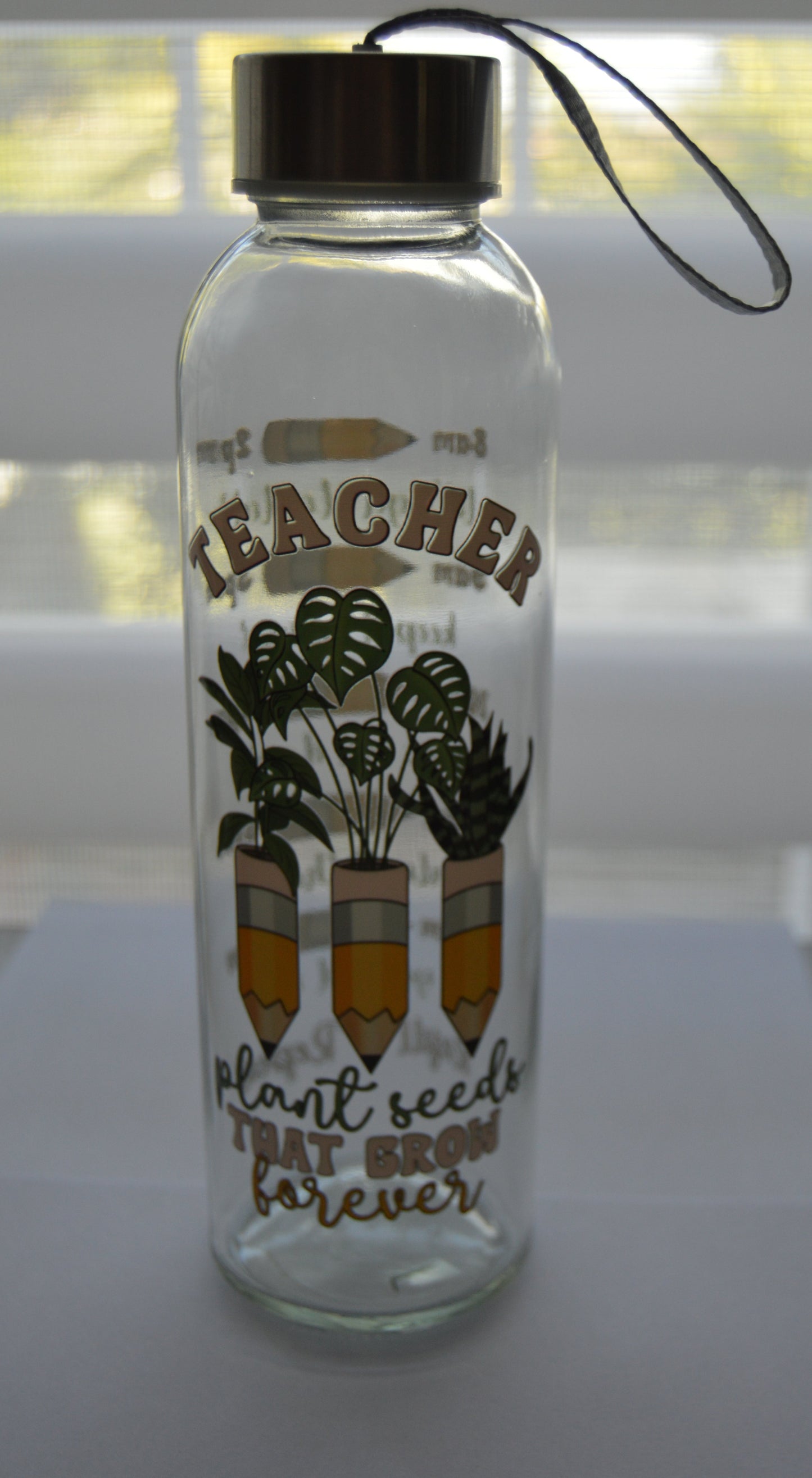 Glass Water bottle with UV DTF sticker