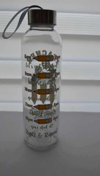 Glass Water bottle with UV DTF sticker