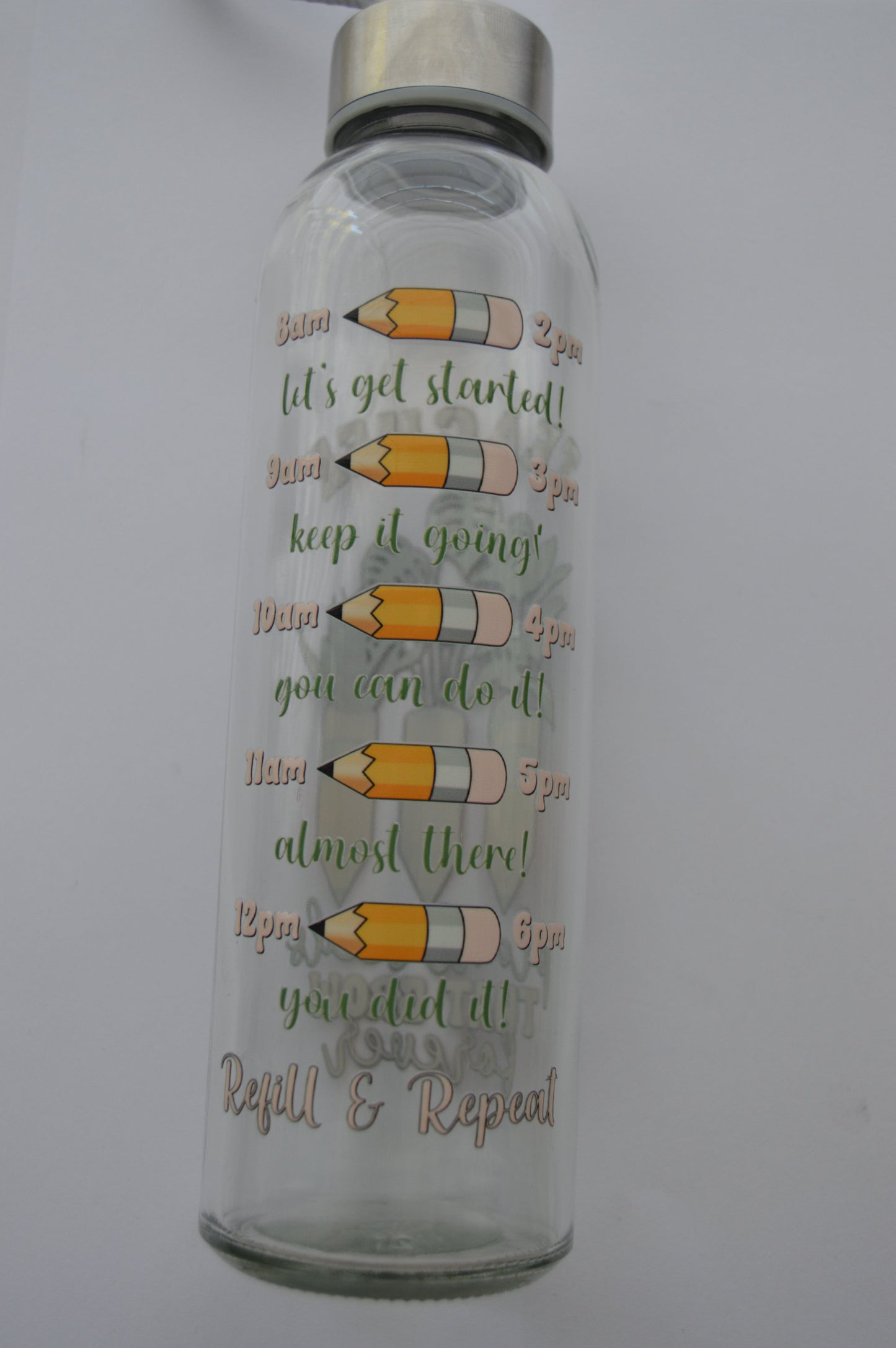 Glass Water bottle with UV DTF sticker