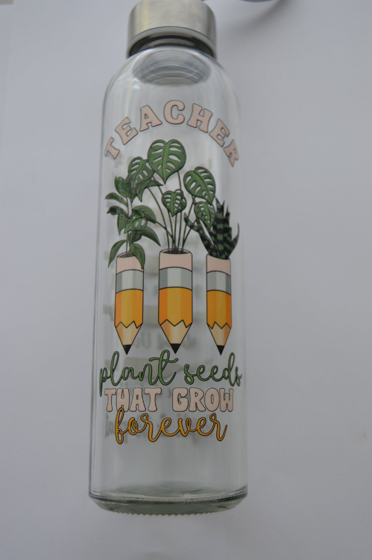 Glass Water bottle with UV DTF sticker