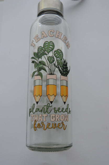 Glass Water bottle with UV DTF sticker
