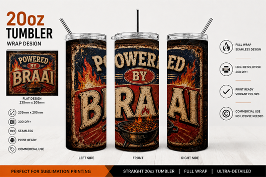 Premium 20oz Straight Tumbler Wrap Design - Powered by Braai