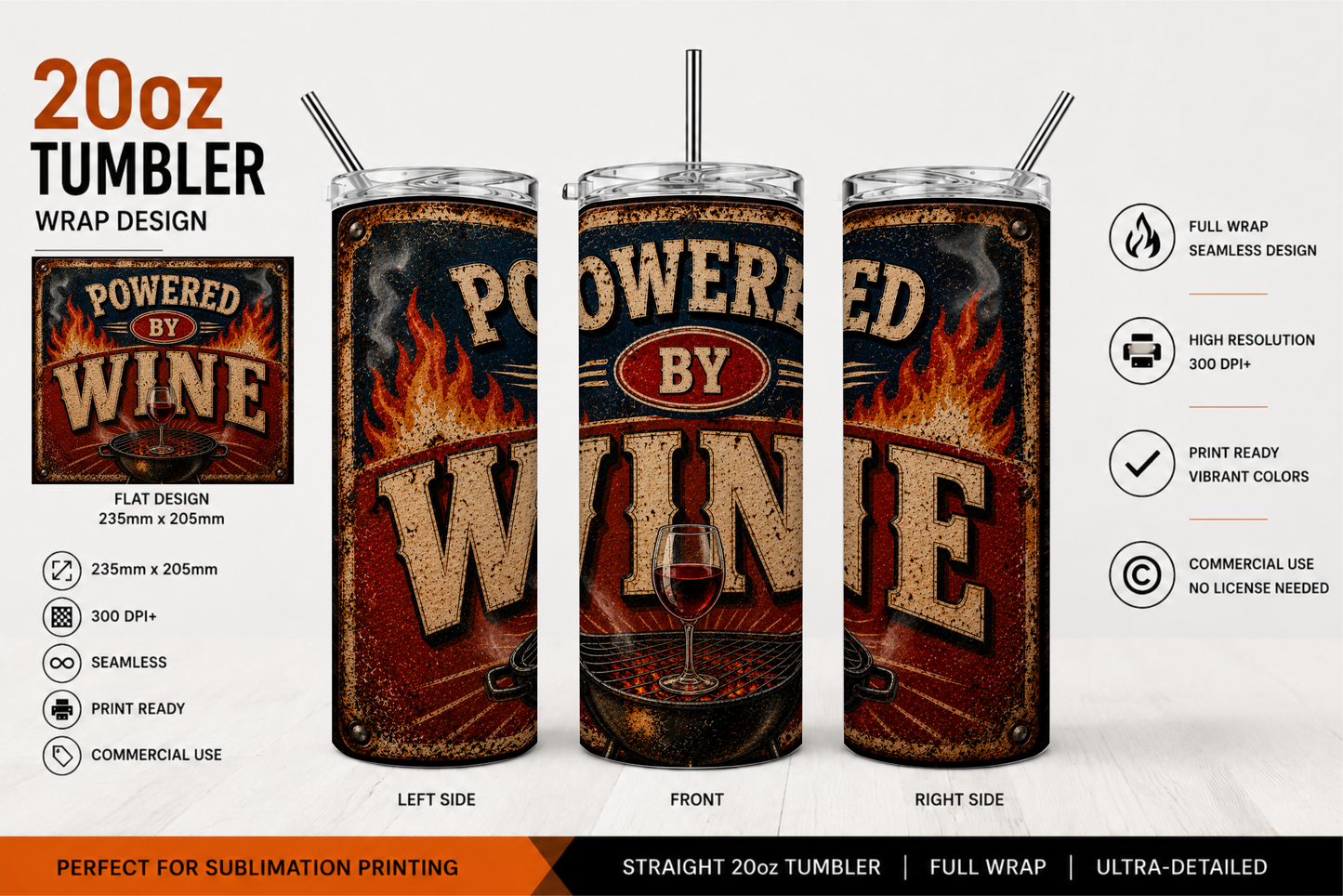 Premium 20oz Straight Tumbler Wrap Design - Powered by Bundle (includes 8 designs)