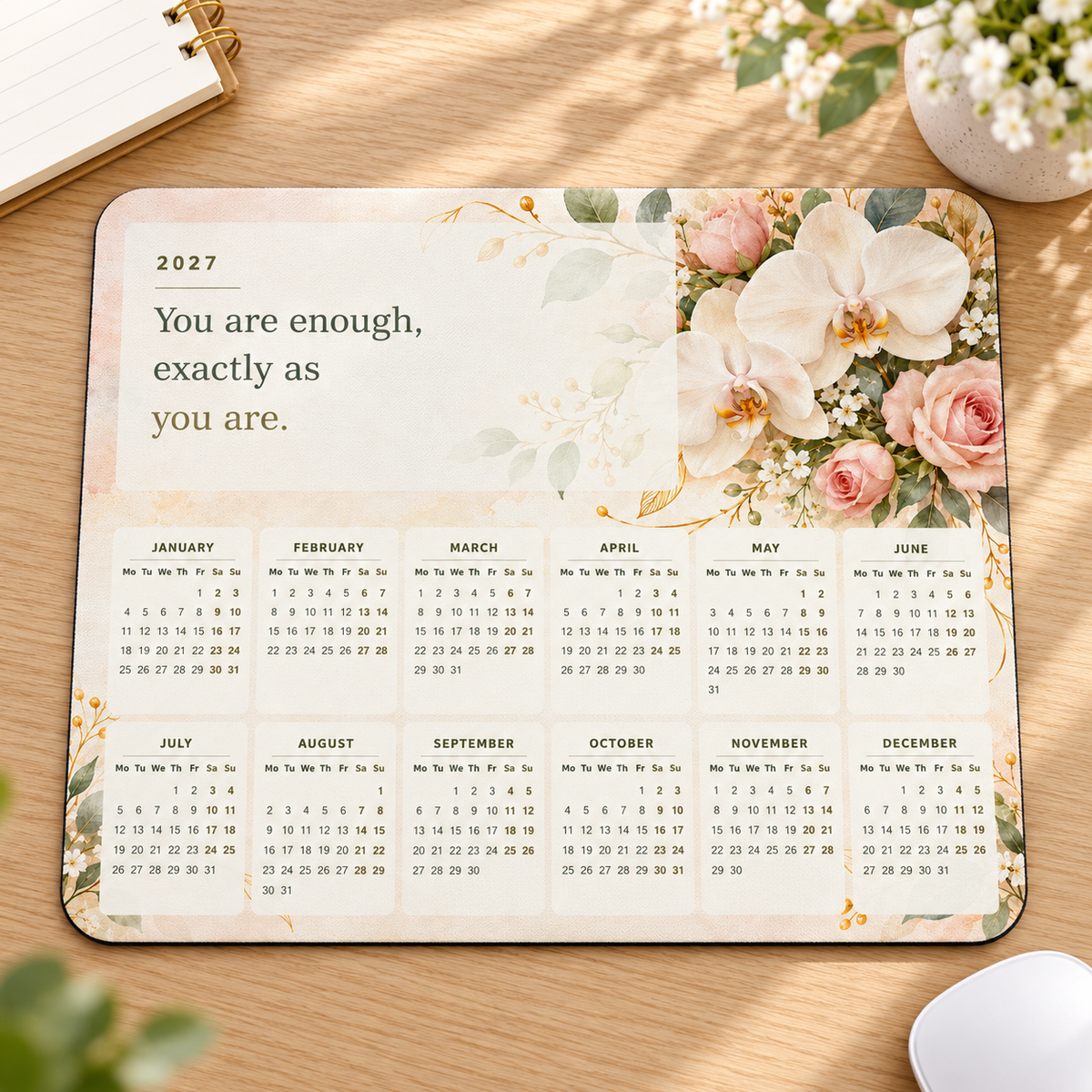 Already Enough 2027 Calendar Mousepad – desk view