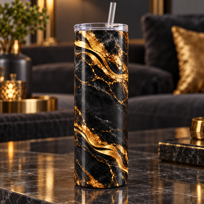 Black And Gold Marble 20oz Tumbler – lifestyle view