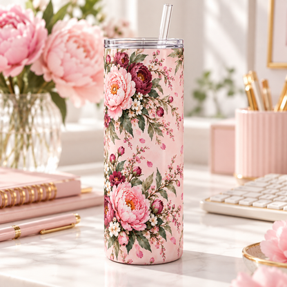 Blush Peony Garden 20oz Tumbler – desk view