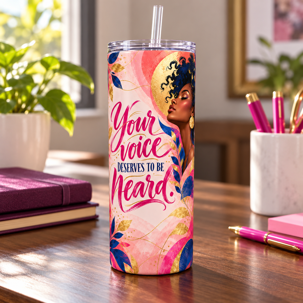 Bold Voice 20oz Tumbler – desk view